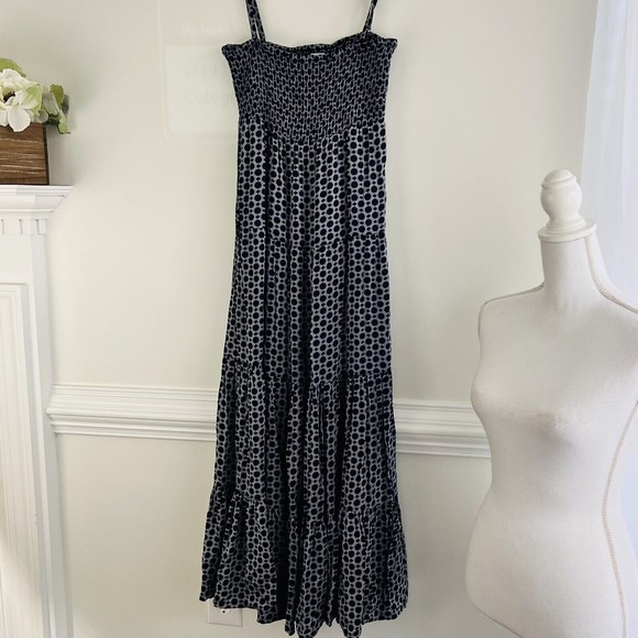 Chico's Dresses & Skirts - CHICOS Black & Gray Polka Dot Long Ruffled Tiered Maxi Dress ~ Womens Sz 1 (8 M)